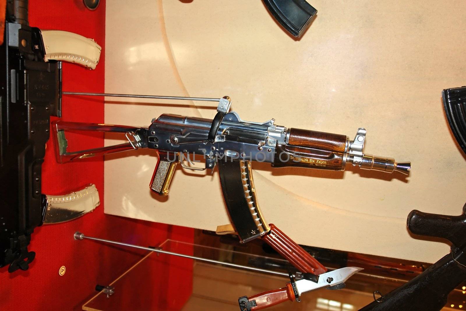 Weapon. Submachine gun Kalashnikov. Exhibition model.