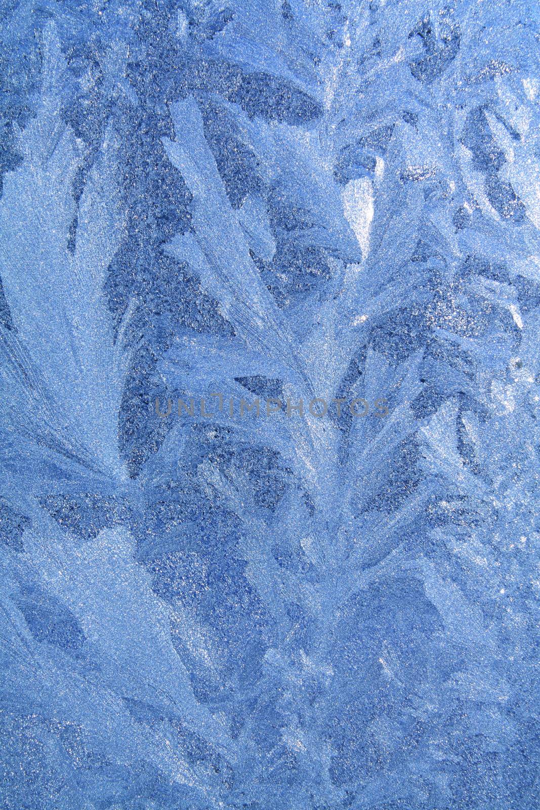blue ice on winter window