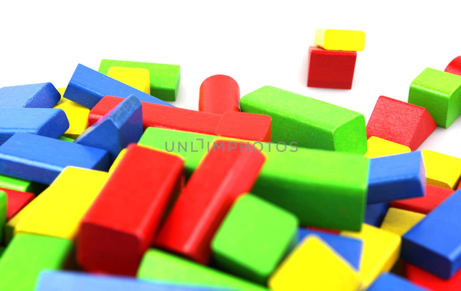 Wooden building blocks isolated on white background