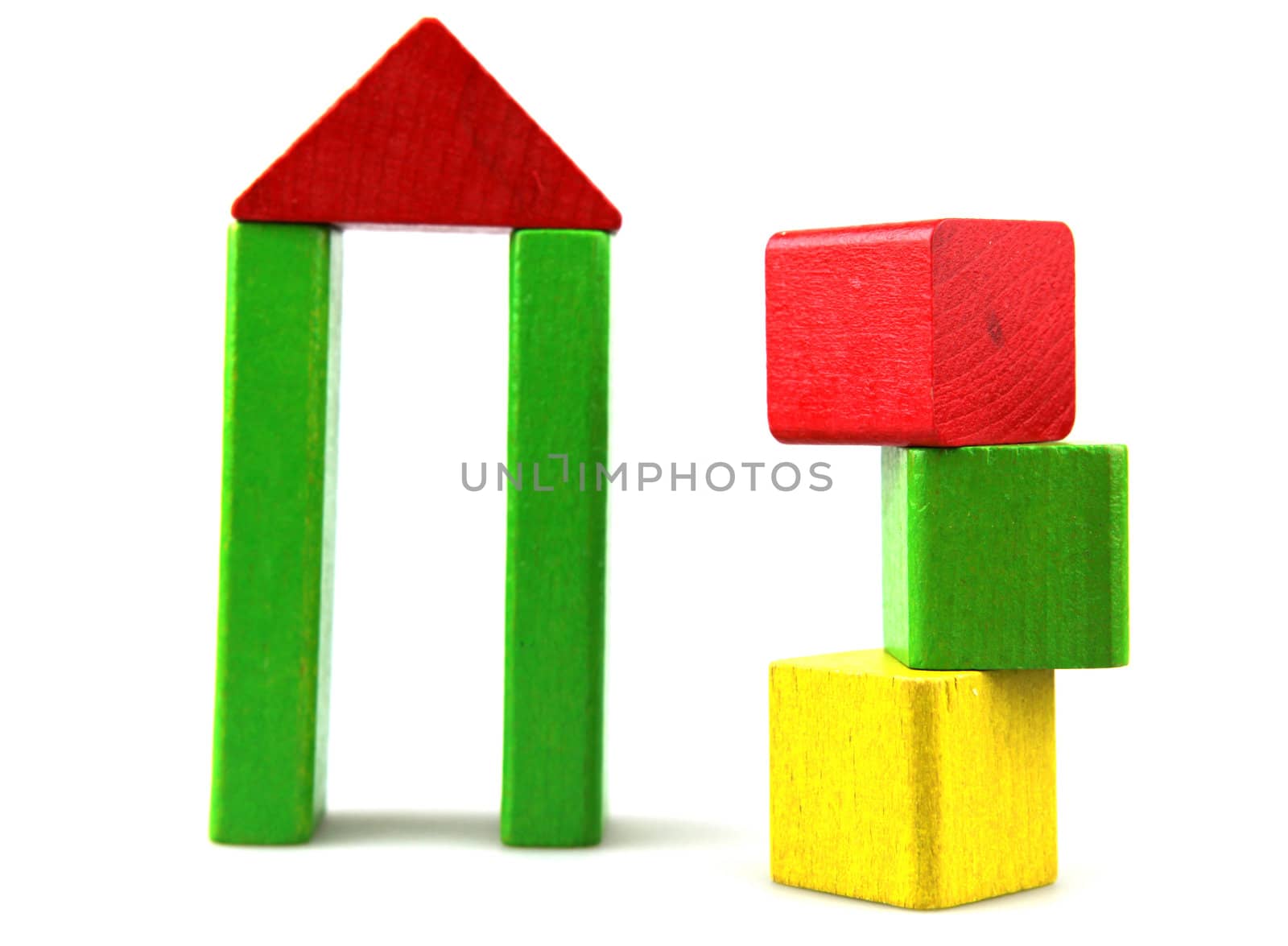 Wooden building blocks isolated on white background