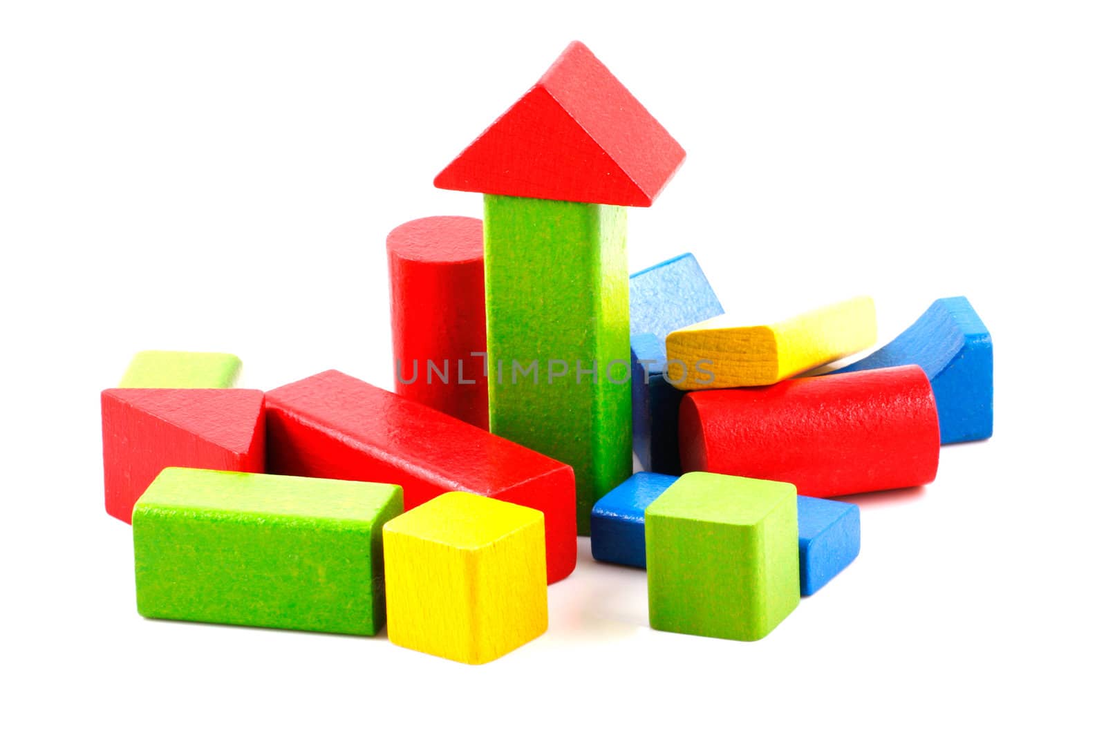 Wooden building blocks isolated on white background