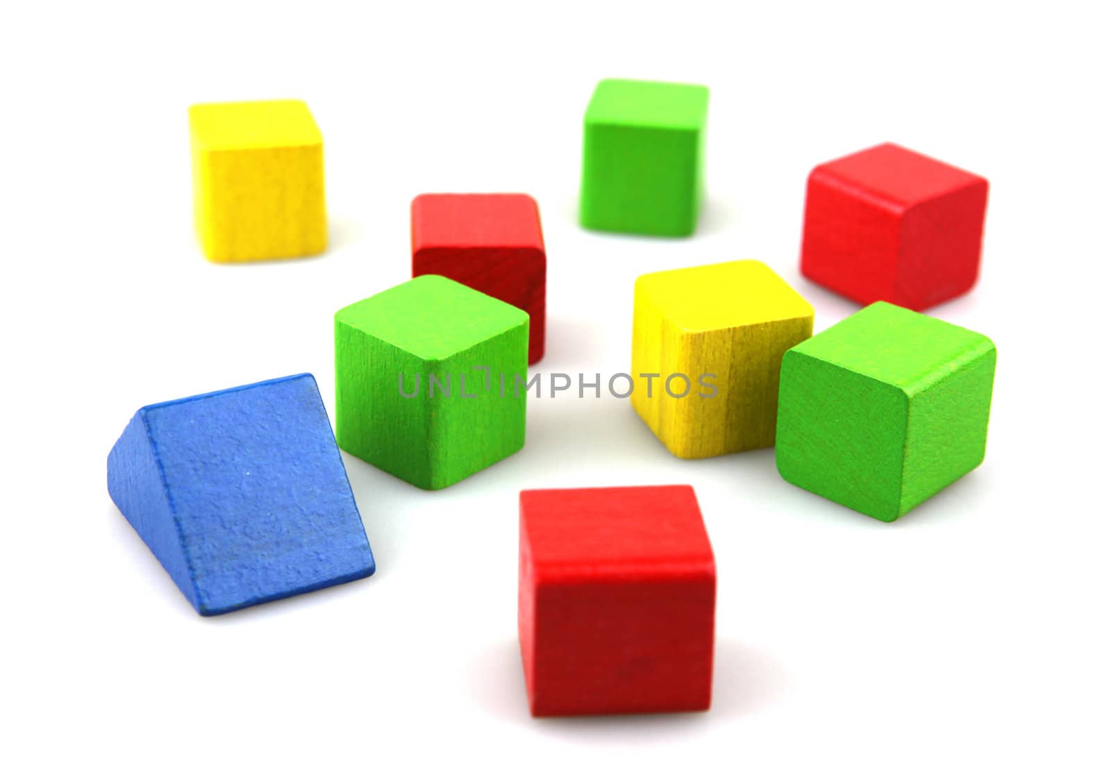 Wooden building blocks isolated on white background