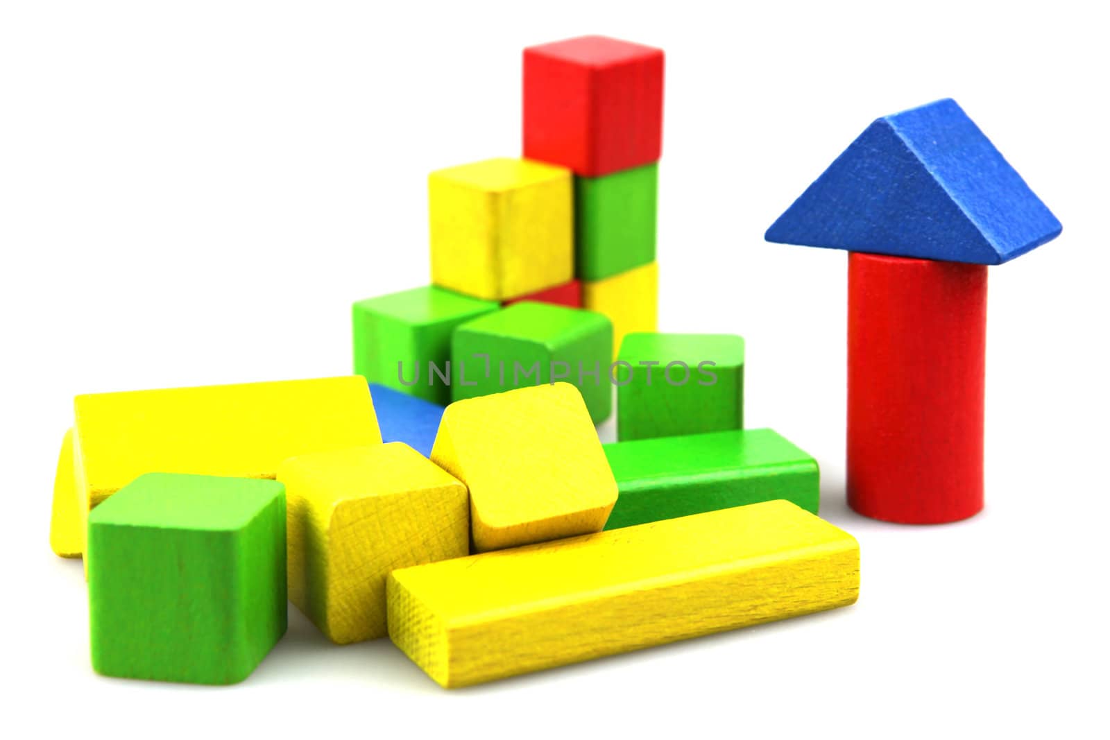 Wooden building blocks isolated on white background