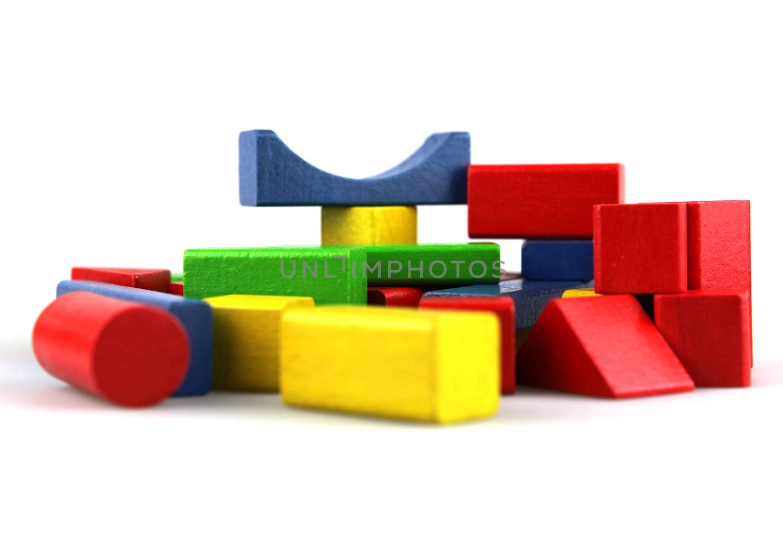 Wooden building blocks isolated on white background