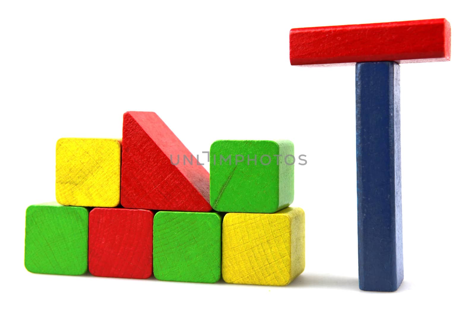 Wooden building blocks isolated on white background