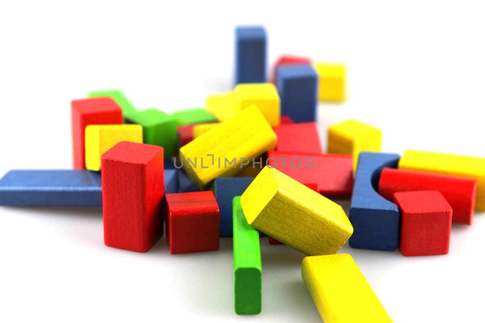 Wooden building blocks isolated on white background
