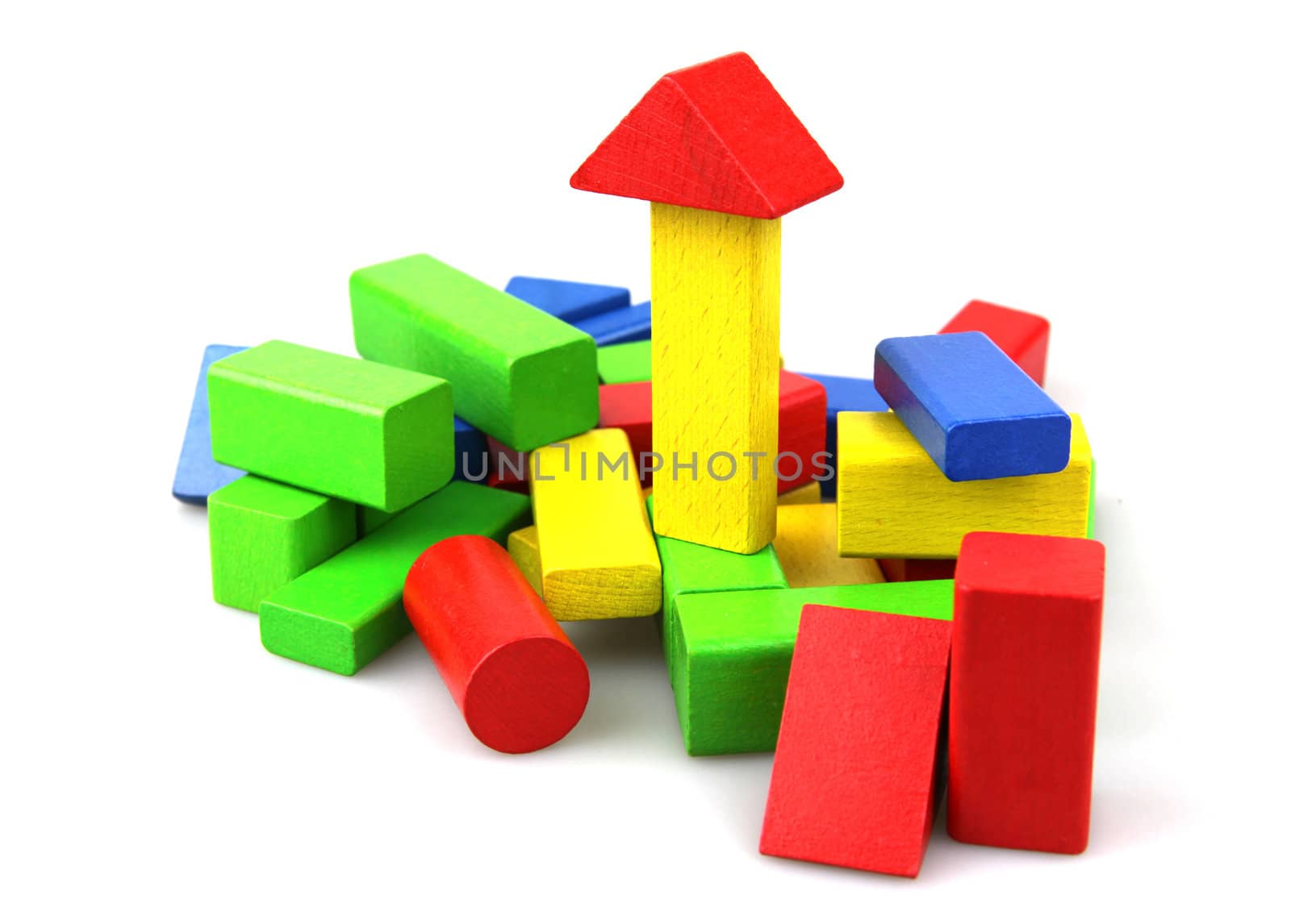 Wooden building blocks isolated on white background