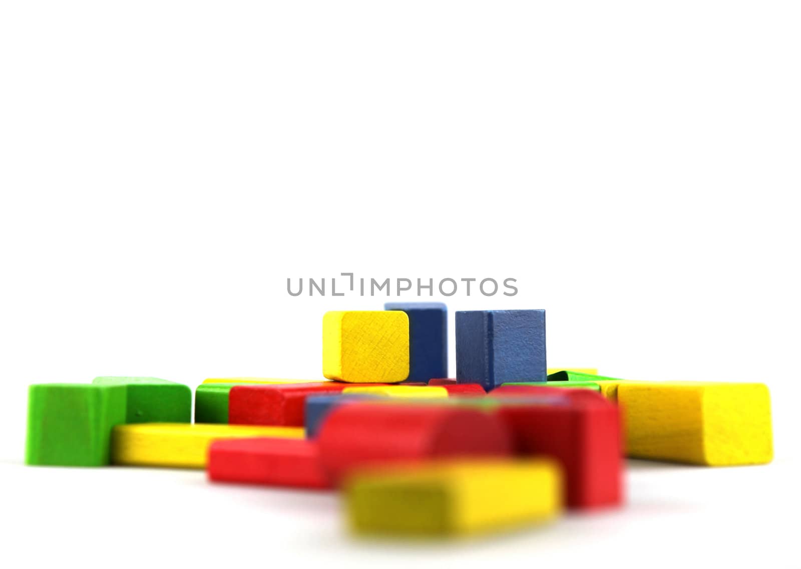 Wooden building blocks isolated on white background