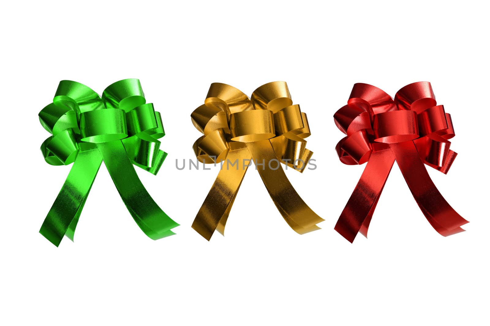 Green bow Gold bow Red bow isolated on white background