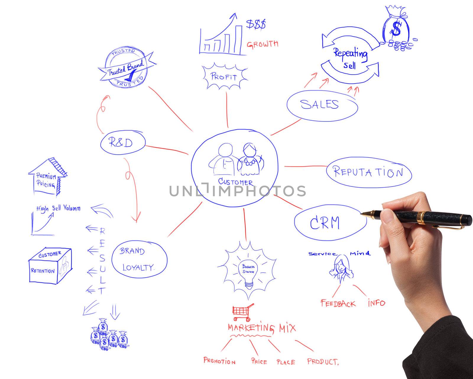 business women drawing idea board of business process diagram by Suriyaphoto