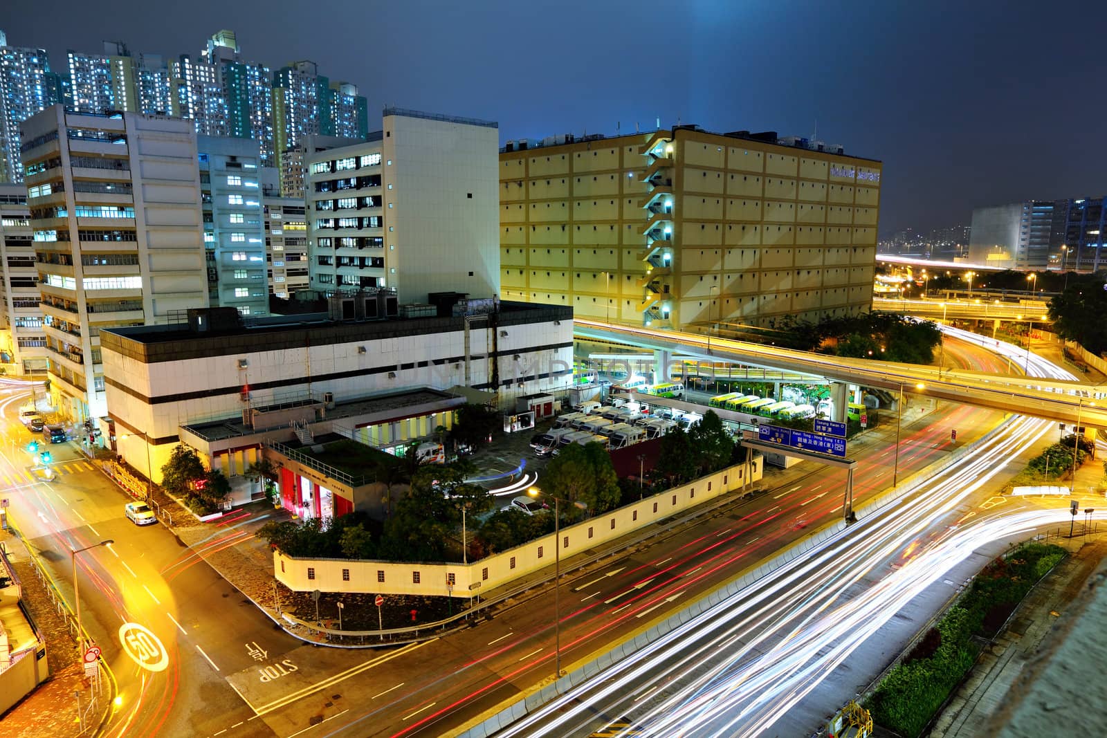 megacity traffic and highway at night