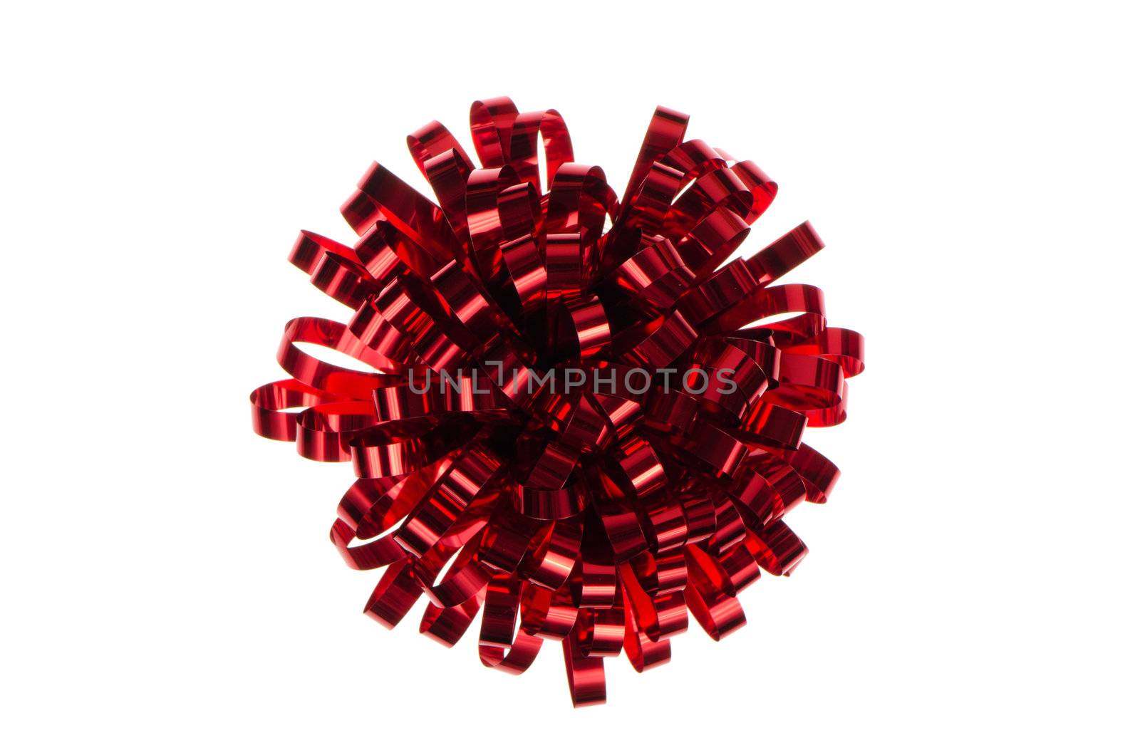 Packaging red bow isolated on white background.