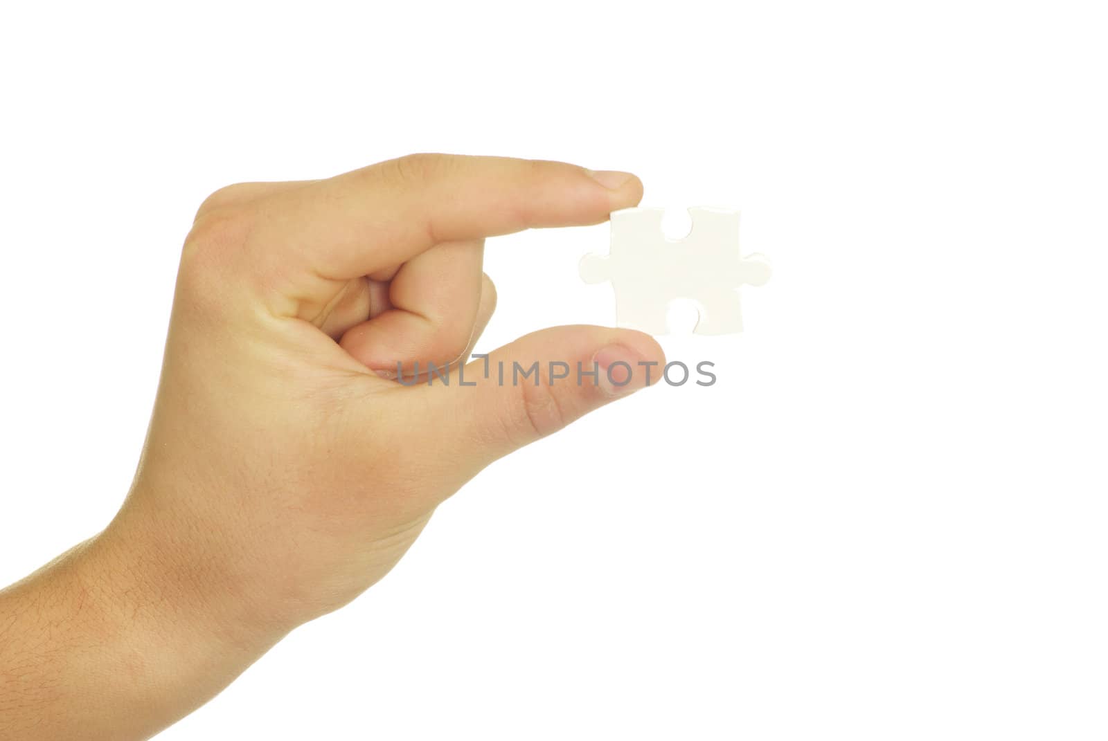  puzzle in hand isolated on white background