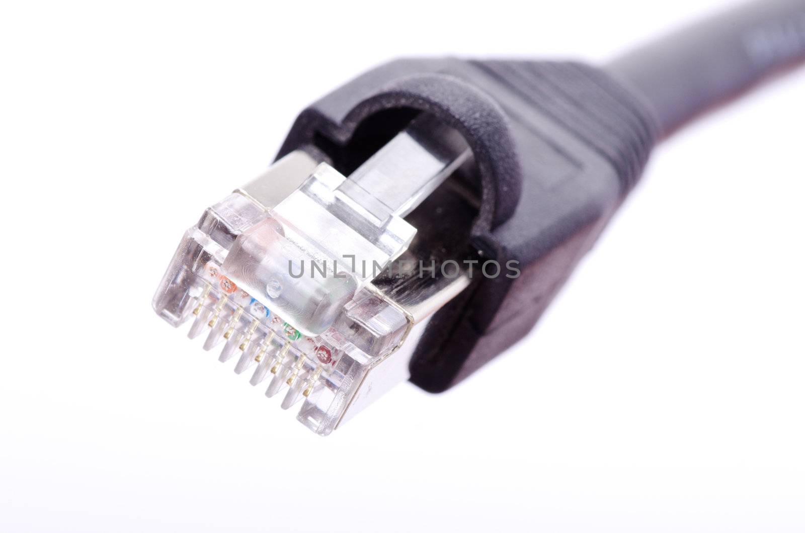  Macro shot of network connection plug