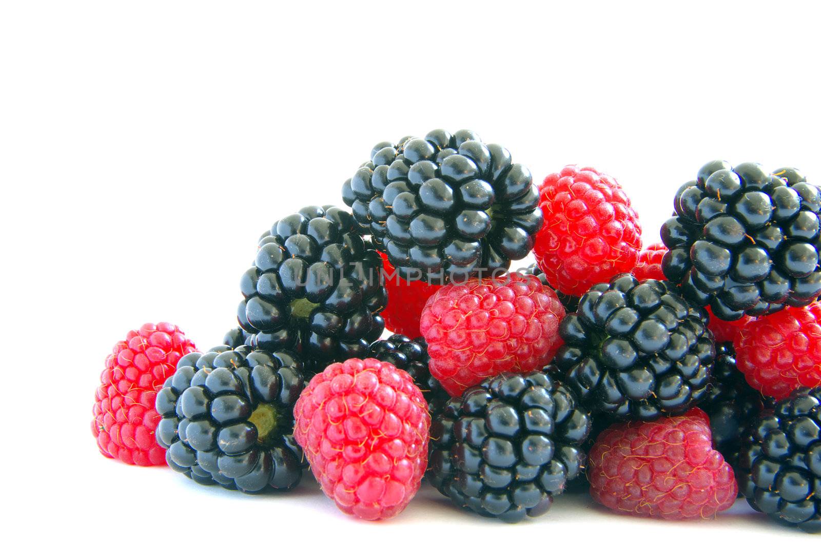 raspberry and blackberry on  white isolated background