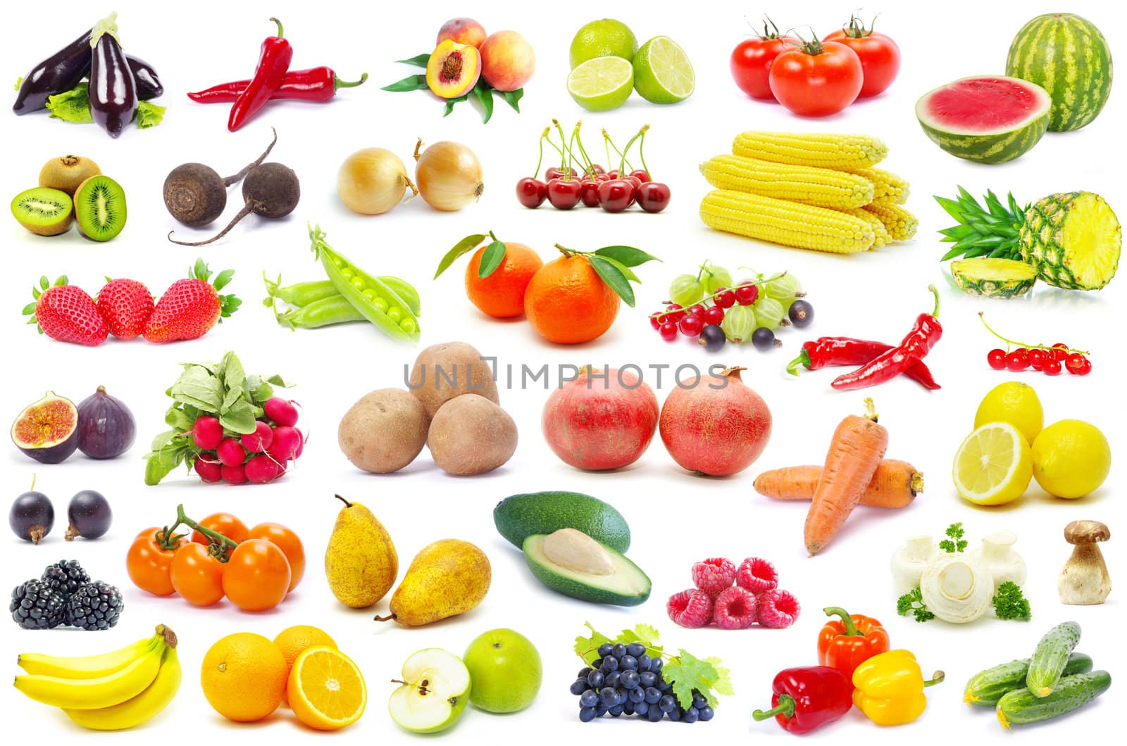 fruits and vegetable isolated on white background