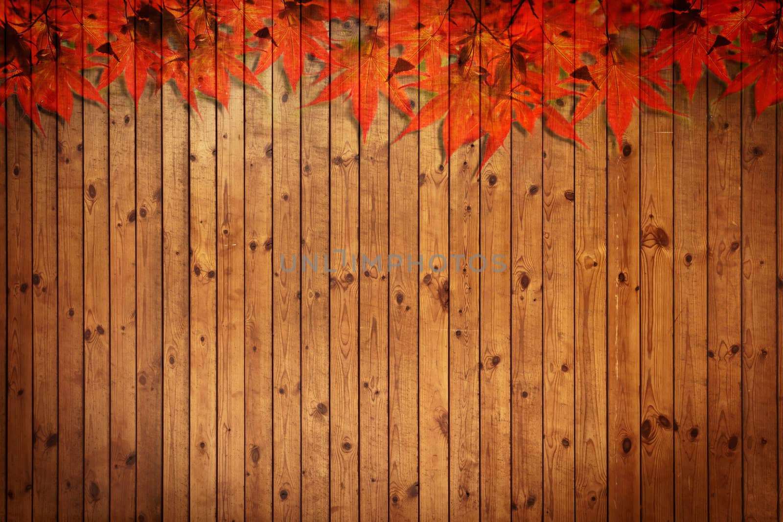 Old grung Wood Texture with leaves use for background by Suriyaphoto