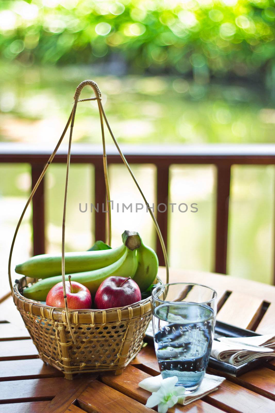 fruit in basket and pure water