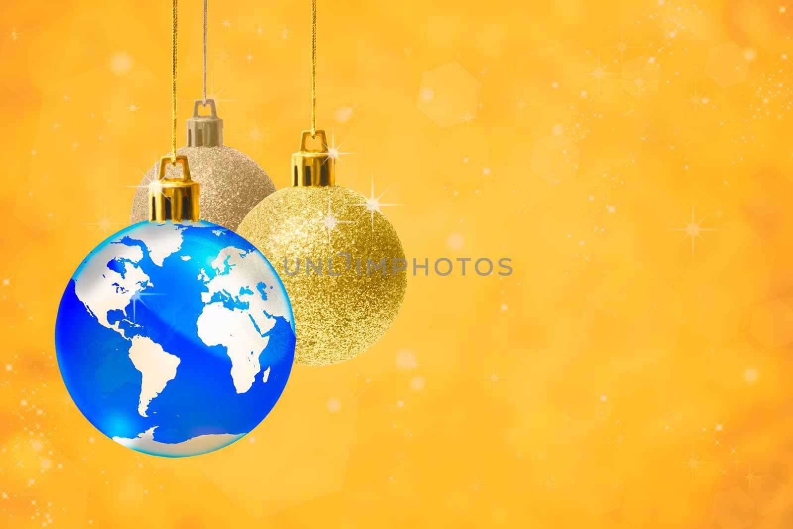 Christmas decoration with golden background by Suriyaphoto