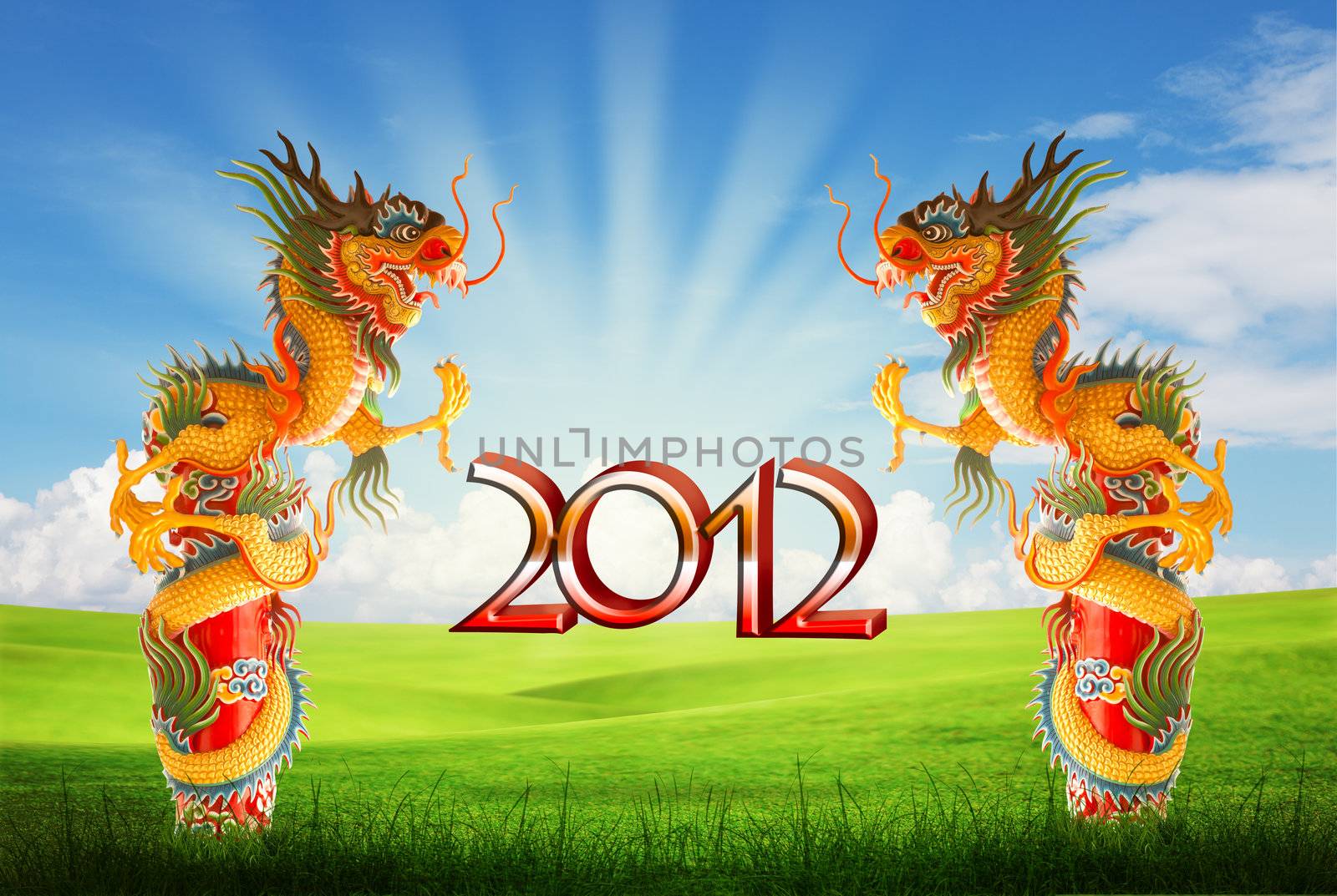 Dragon of year 21012 background with clipping path by Suriyaphoto