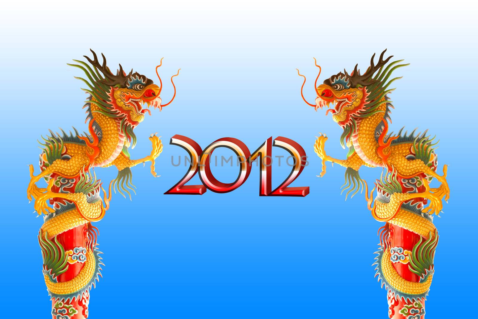 Chiness dragon background for year 2012, with clipping path by Suriyaphoto