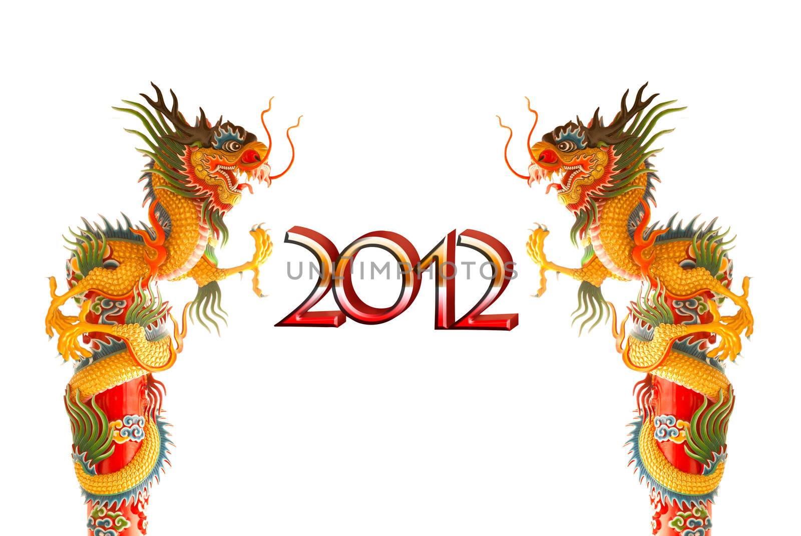 Chiness dragon background for year 2012, with clipping path by Suriyaphoto