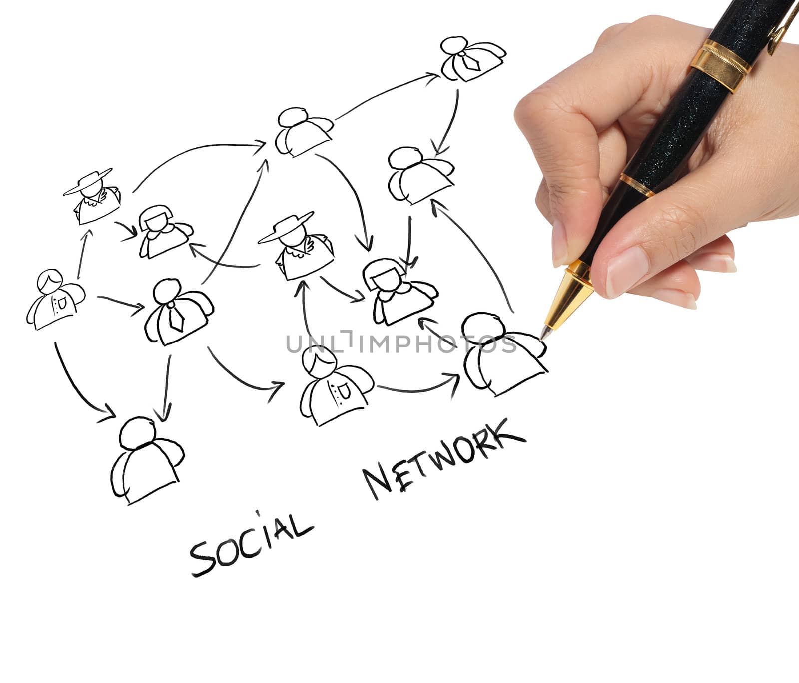 business man drawing a social network