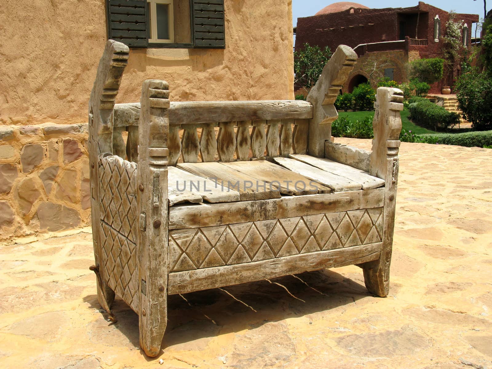 Oriental wooden bench, Marsa Alam, Egypt, Africa
