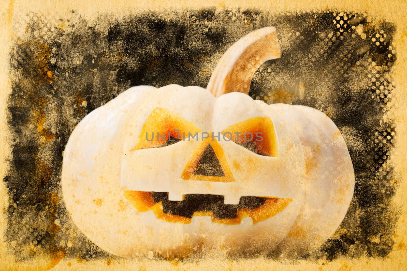 Halloween pumpkin on old vintage paper by Suriyaphoto