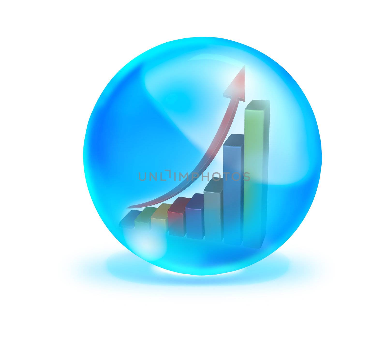 Growth graph in blue crystal ball on white background by Suriyaphoto