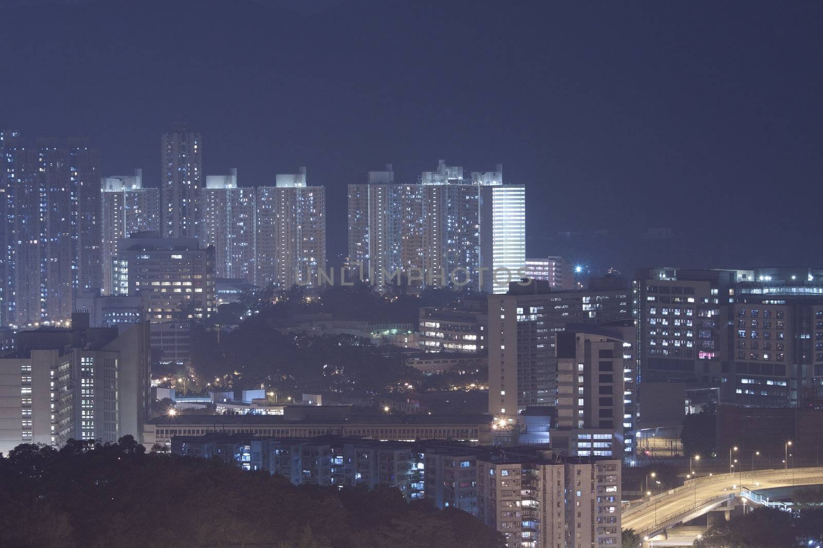 Hong Kong apartment blocks at night