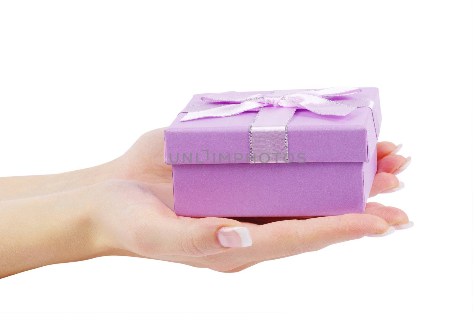gift in hands isolated on white background