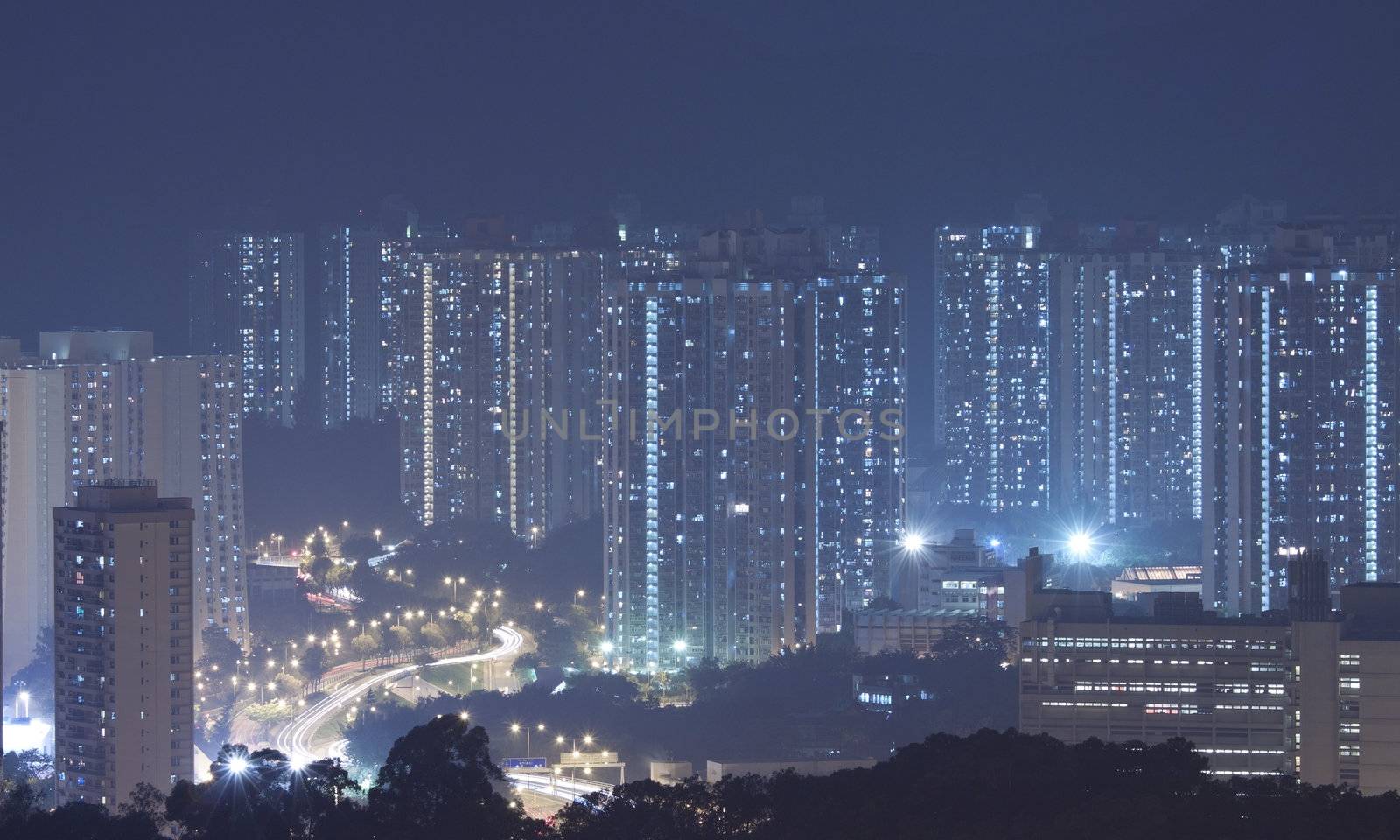 Hong Kong apartment blocks at night by kawing921