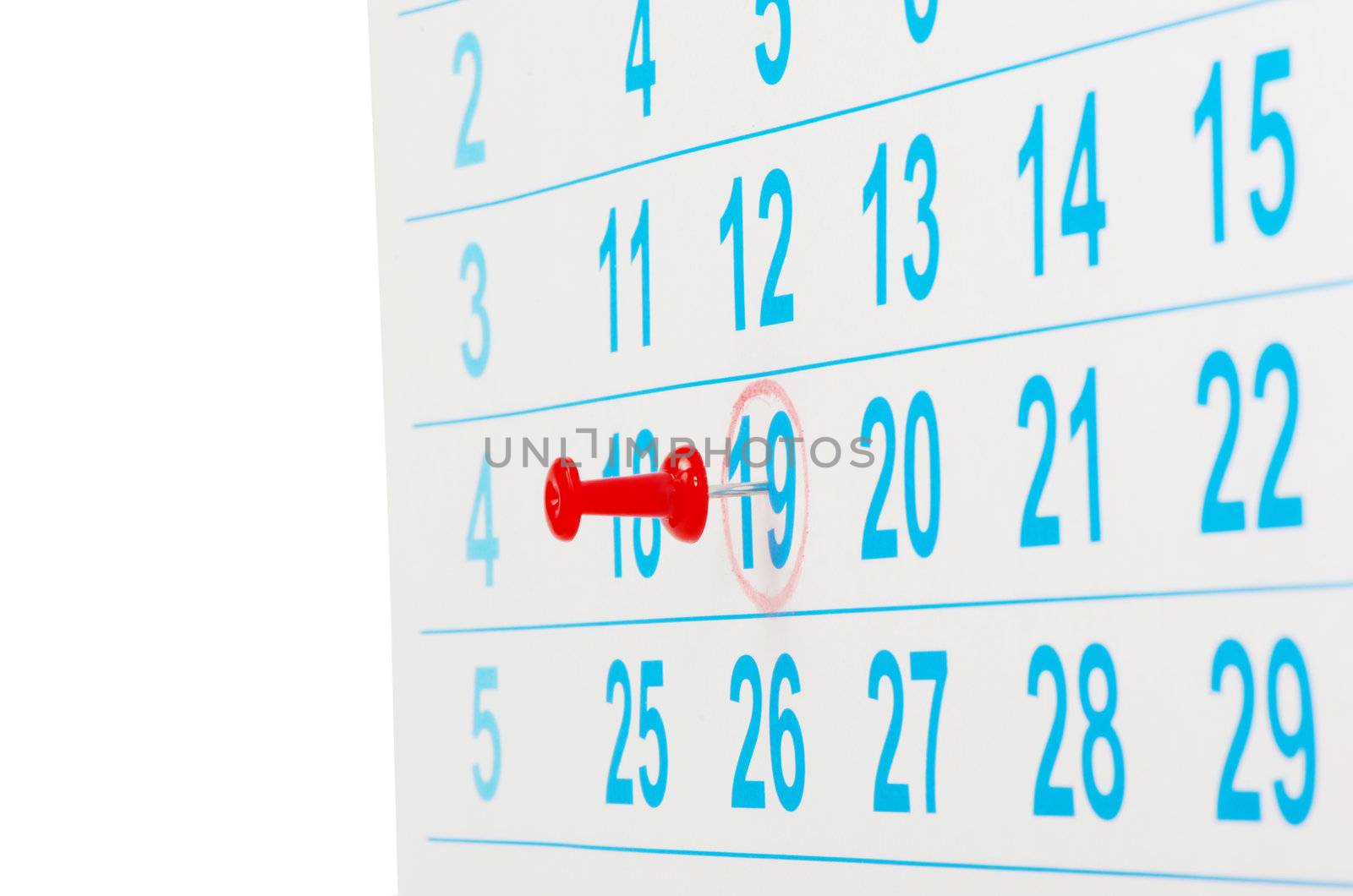 Red circle on a calendar concept for an important day