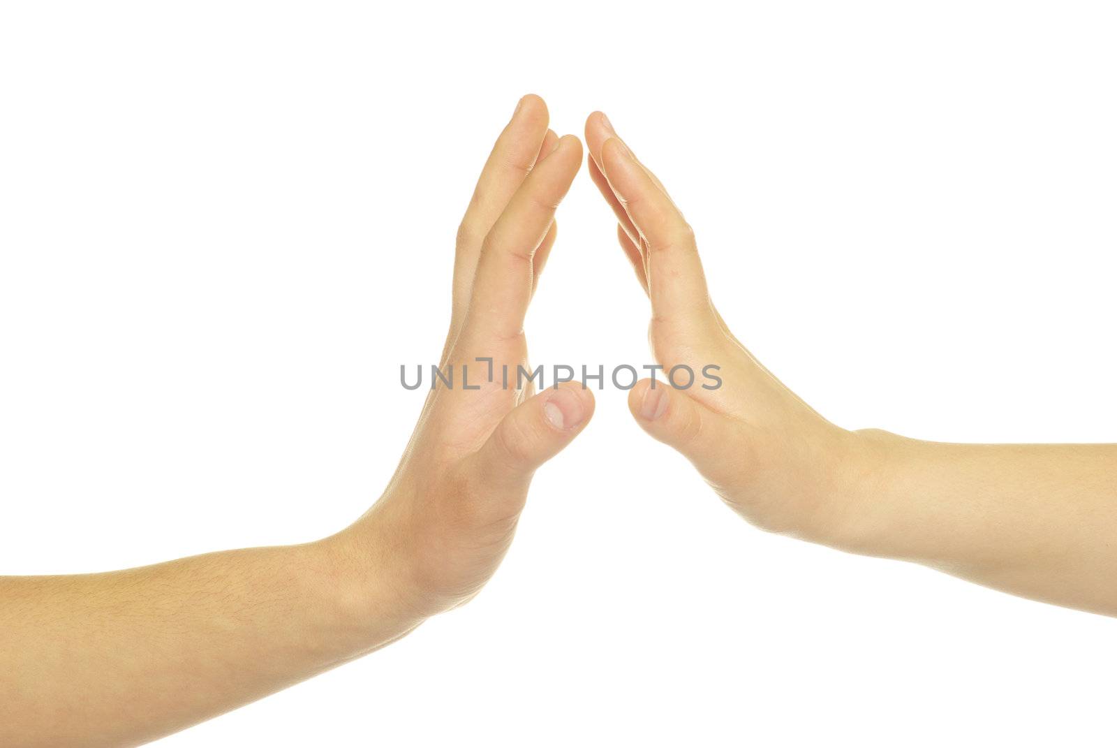 Man and woman hands isolated on white background