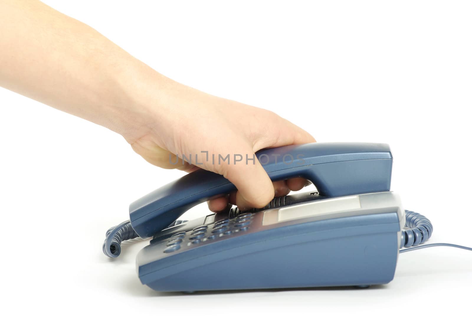telephone receiver in hand isolated on white