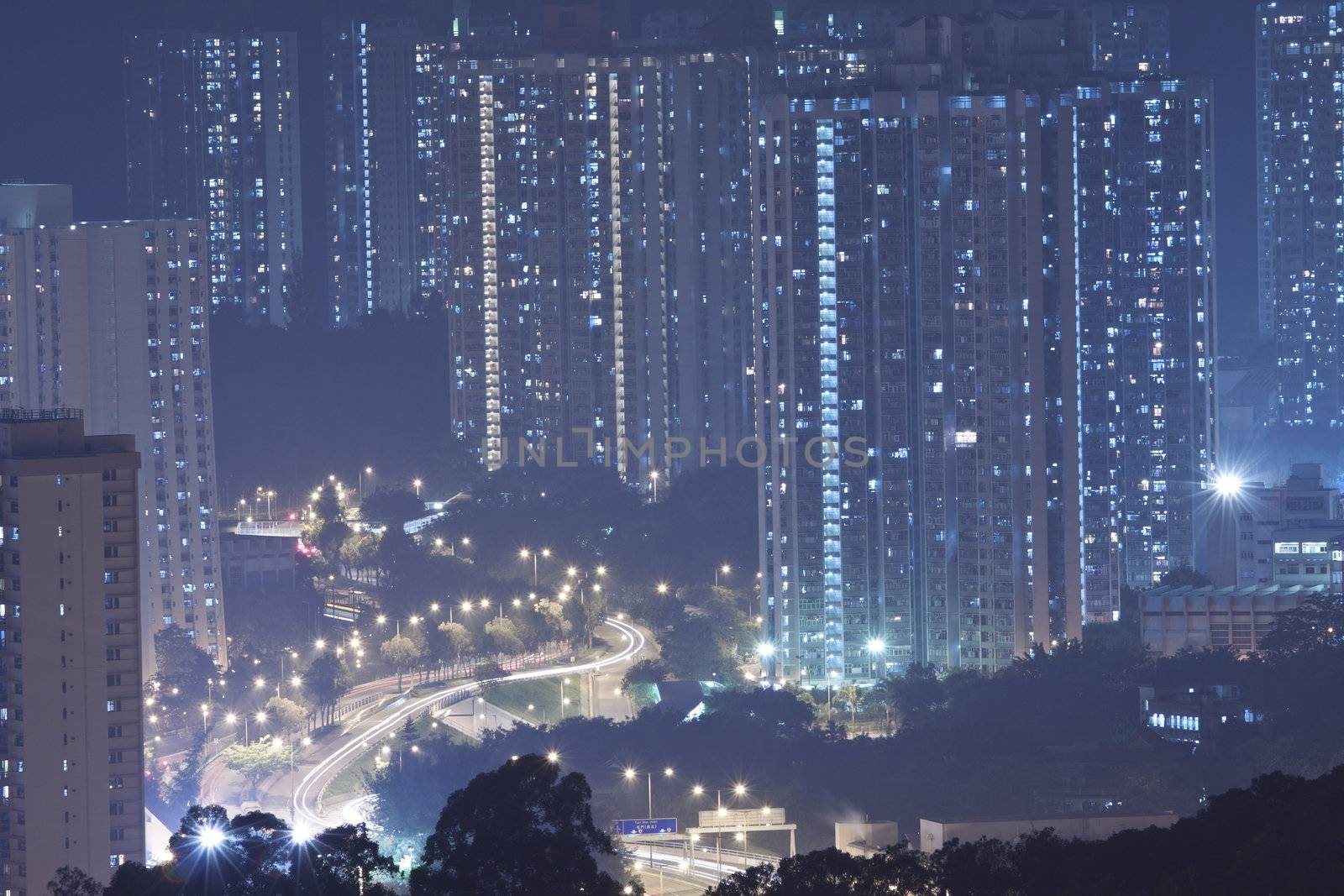 Hong Kong apartment blocks at night by kawing921