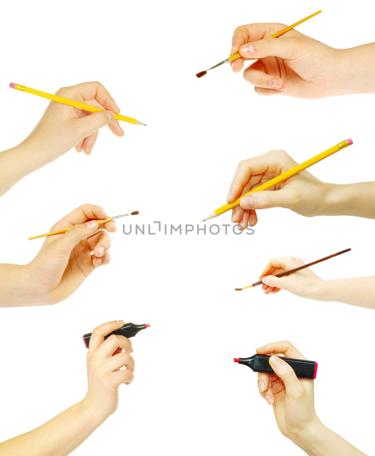 Hand and pen on the white background