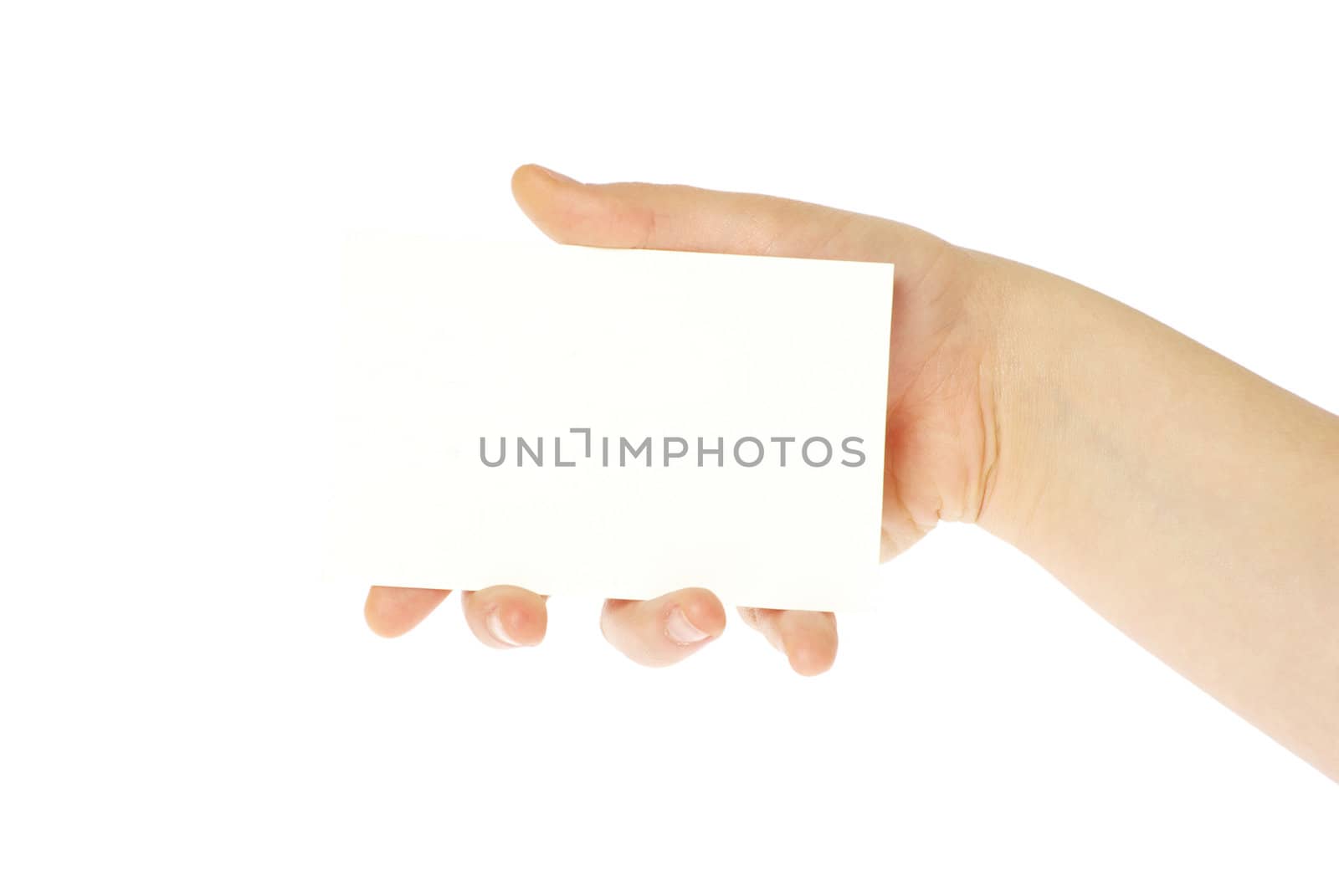 card blank in a hand isolated on white