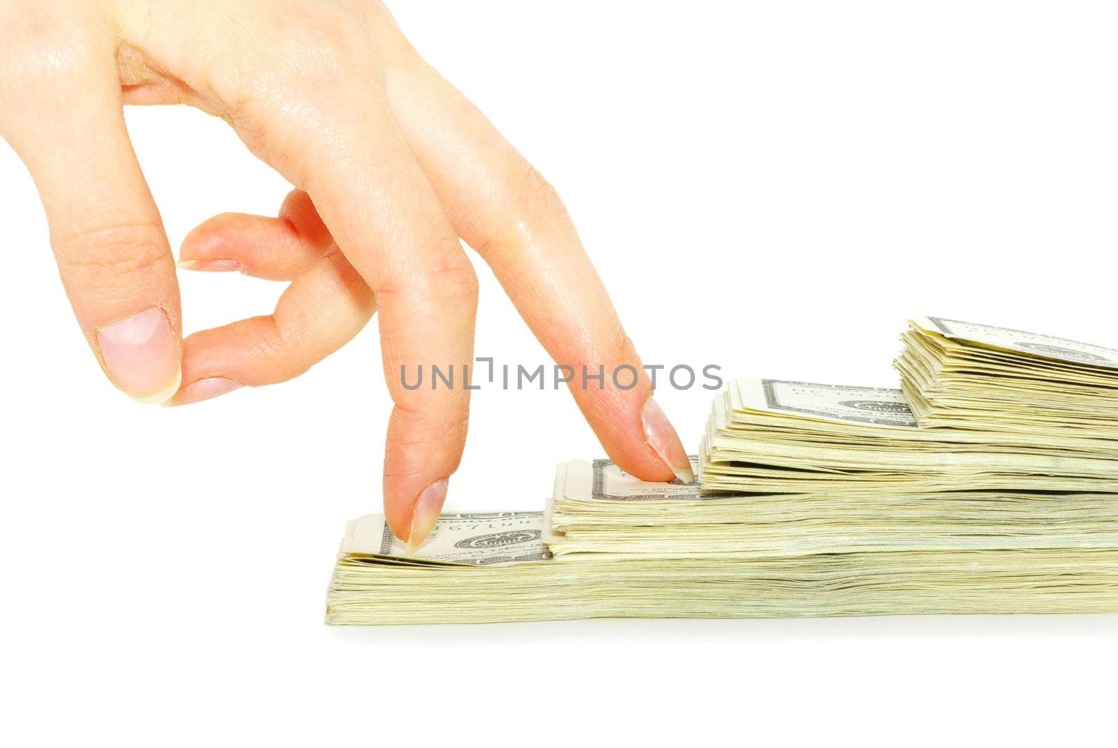 Hand with money isolated on white background
