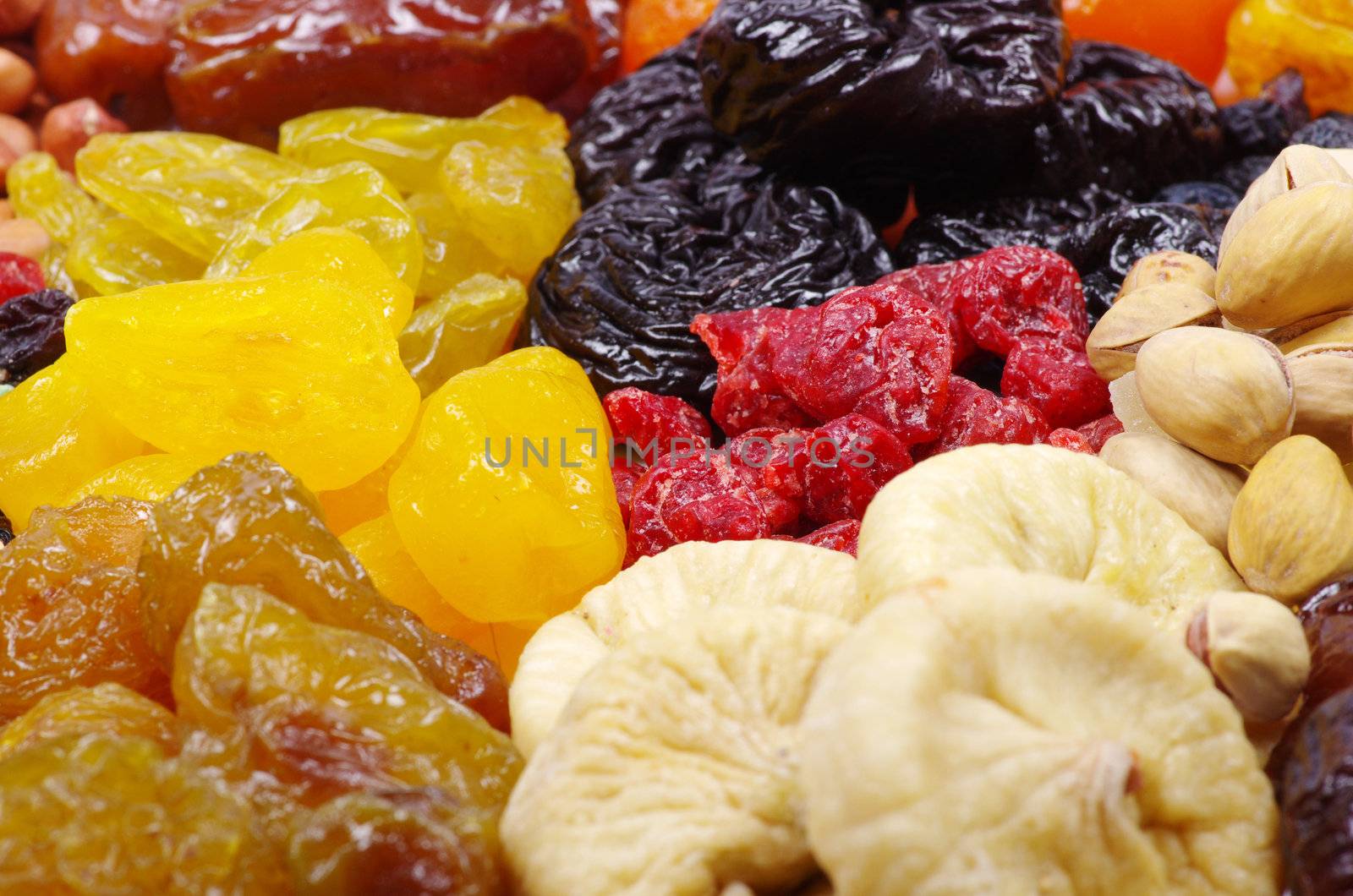 Background made of assorted dried fruits