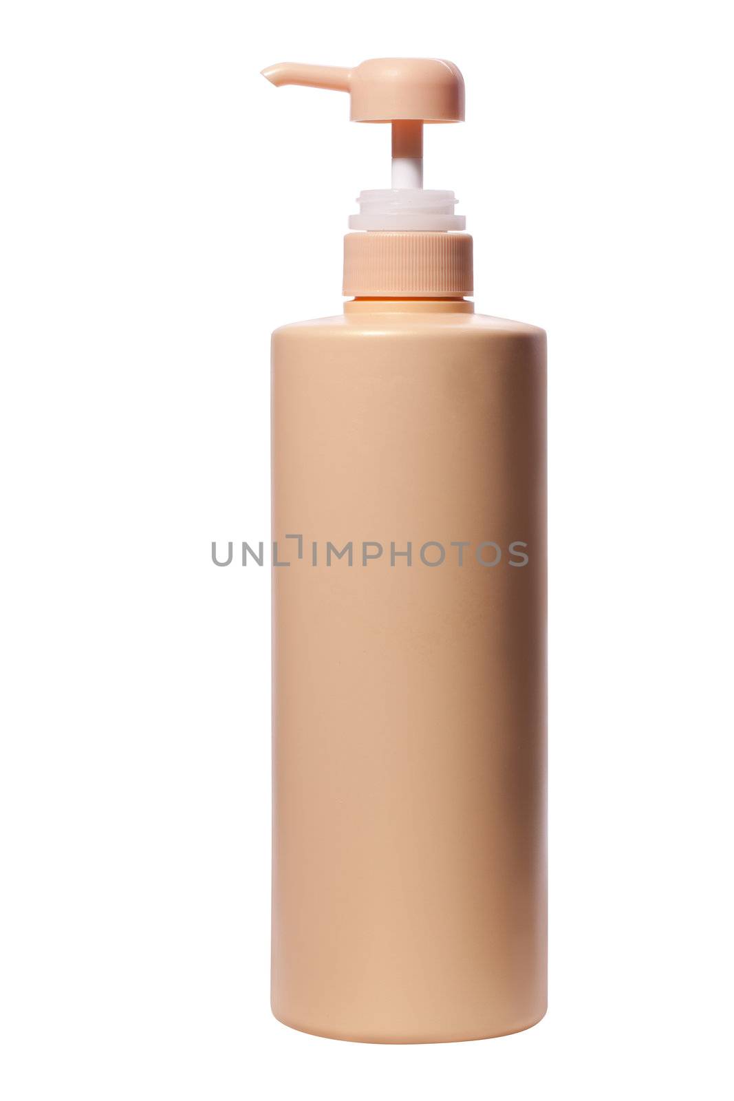 Plastic pump bottle of skin care product on white background by Suriyaphoto