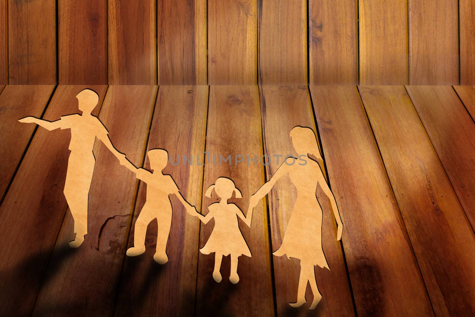 Warmth family concept, make for cut out of paper on wood texture