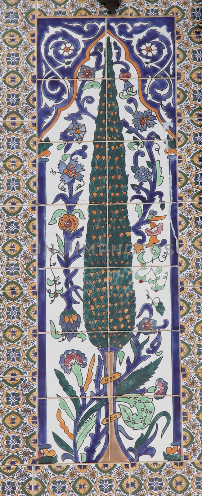 Panel with floral and architectural motifs