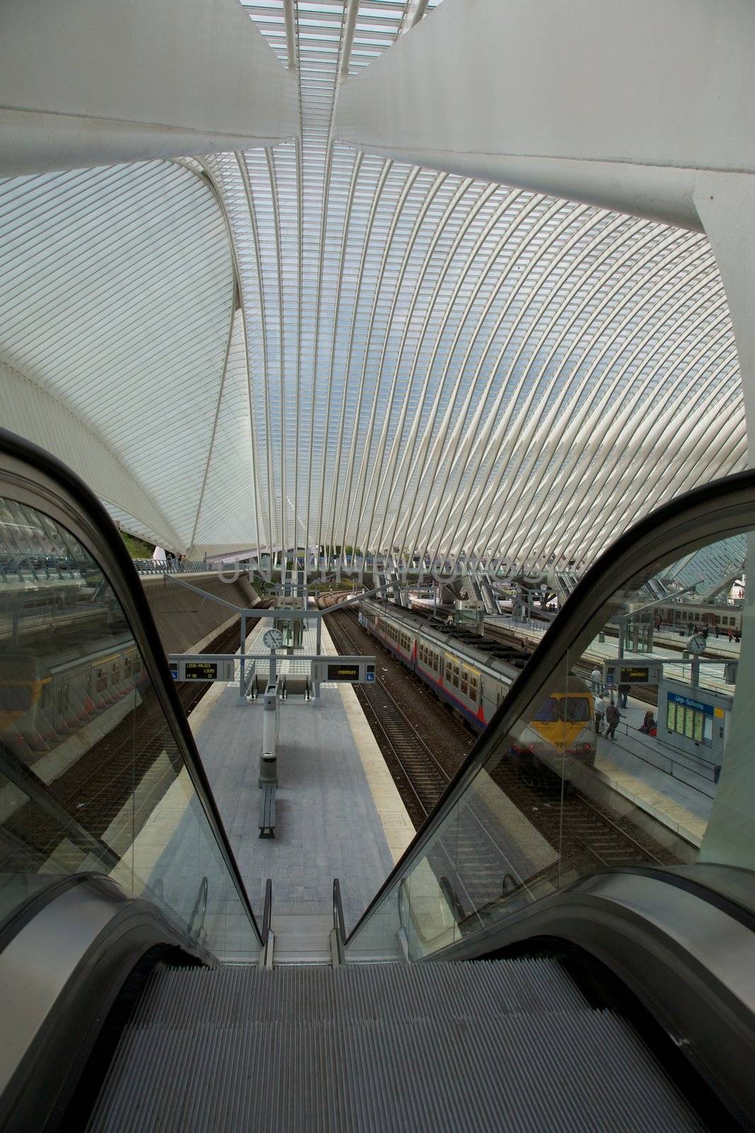 Contemporary and futuristic Liege-Guillemins railway station in Belgium by the architect Calatrava