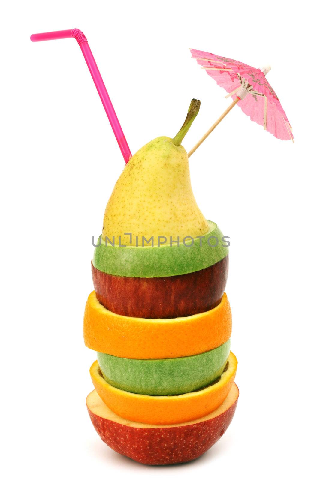 apple orange and pear pile coctail isolated