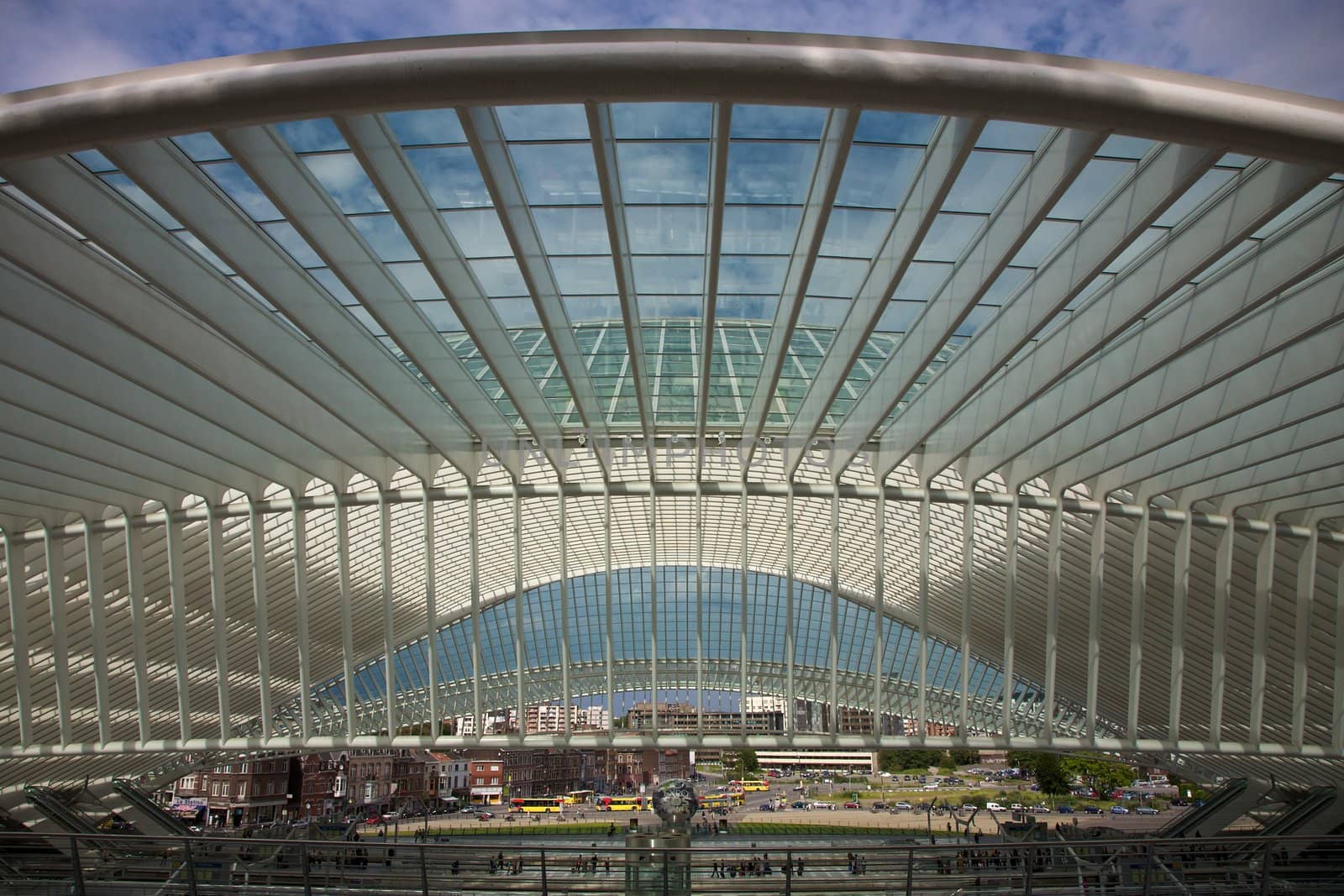 Contemporary and futuristic Liege-Guillemins railway station in Belgium by the architect Calatrava