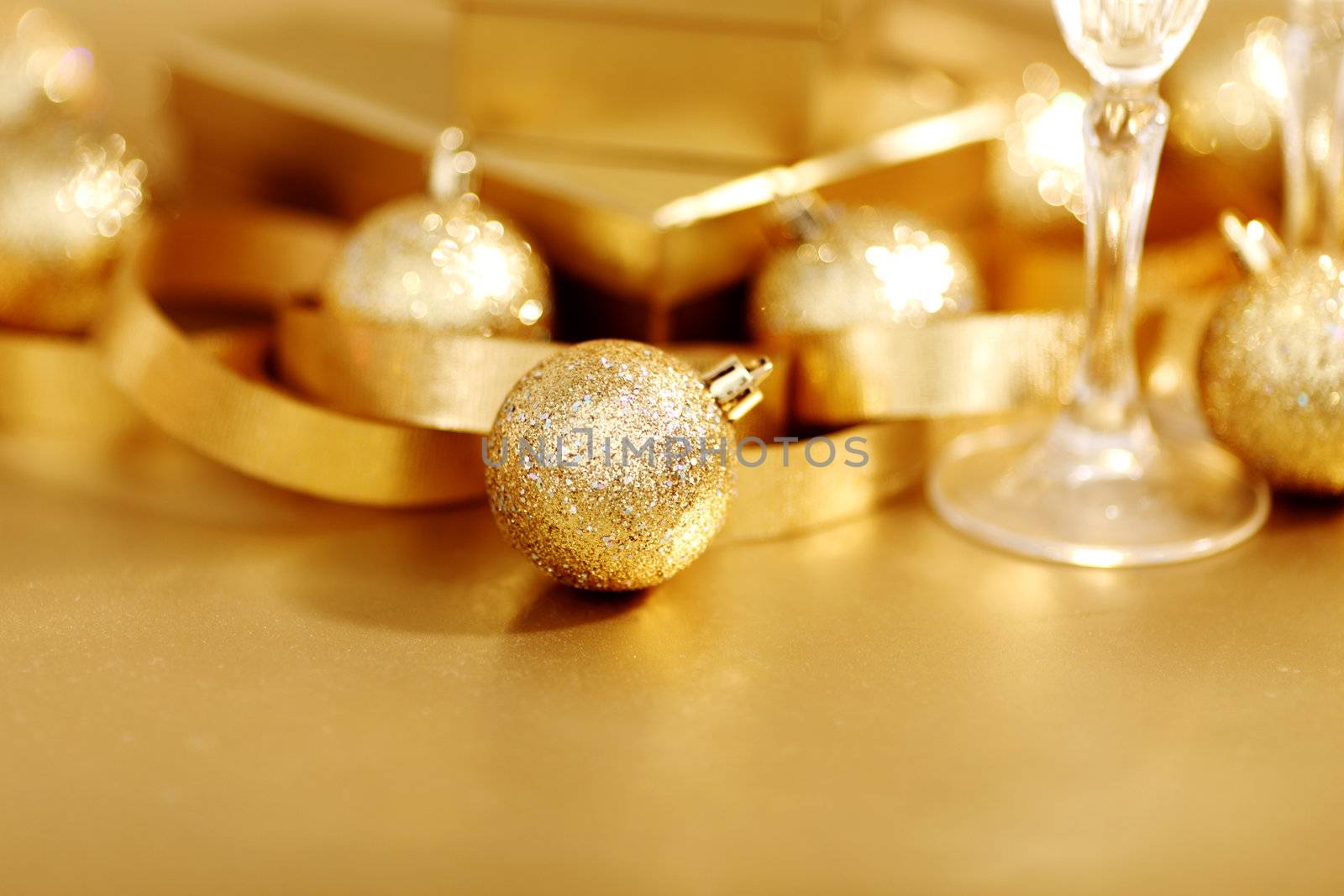 golden christmas background champagne gifts ball