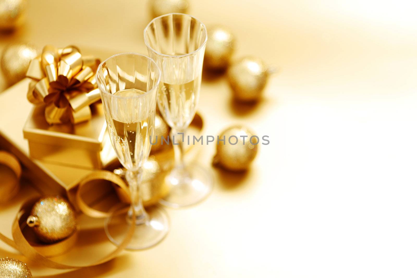 golden christmas background champagne gifts ball