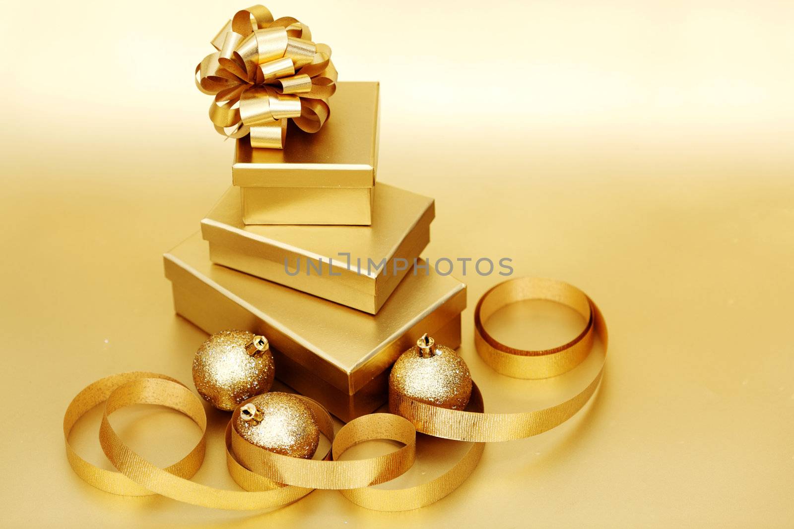 golden christmas background gifts ball